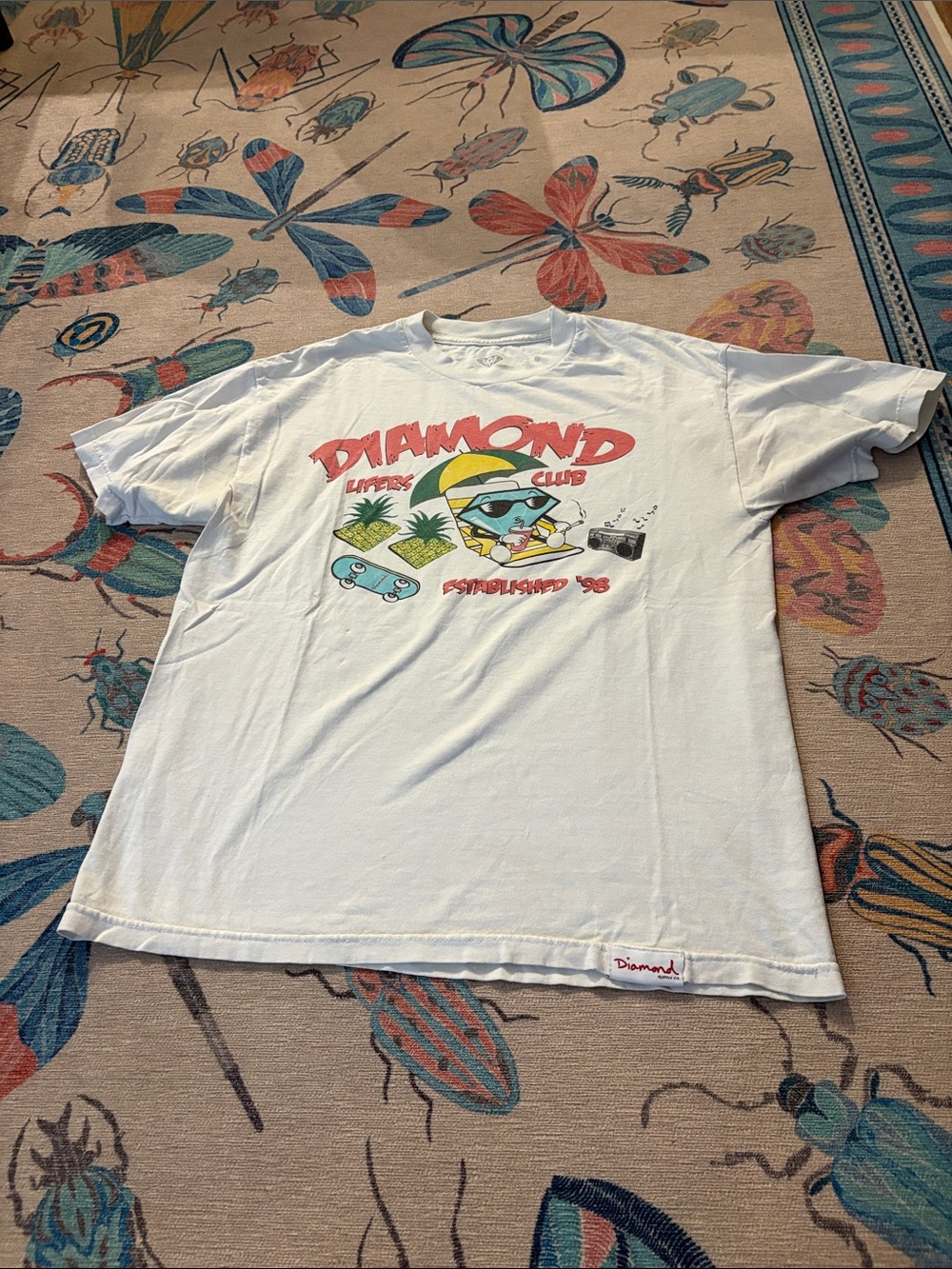 Diamond Supply Co. White Surf Skate Graphic Tee with Red Logo